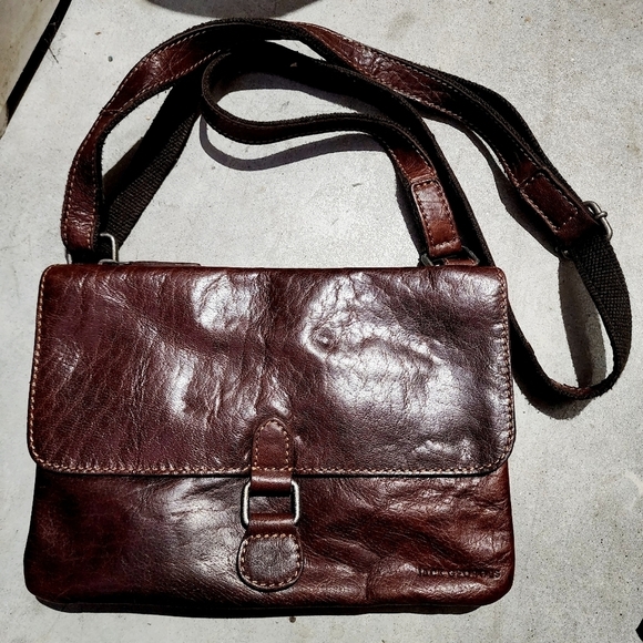 Jack Georges Tooled Brown Leather Satchel Adjustable Strap Snap Magnetic Close - Picture 1 of 11